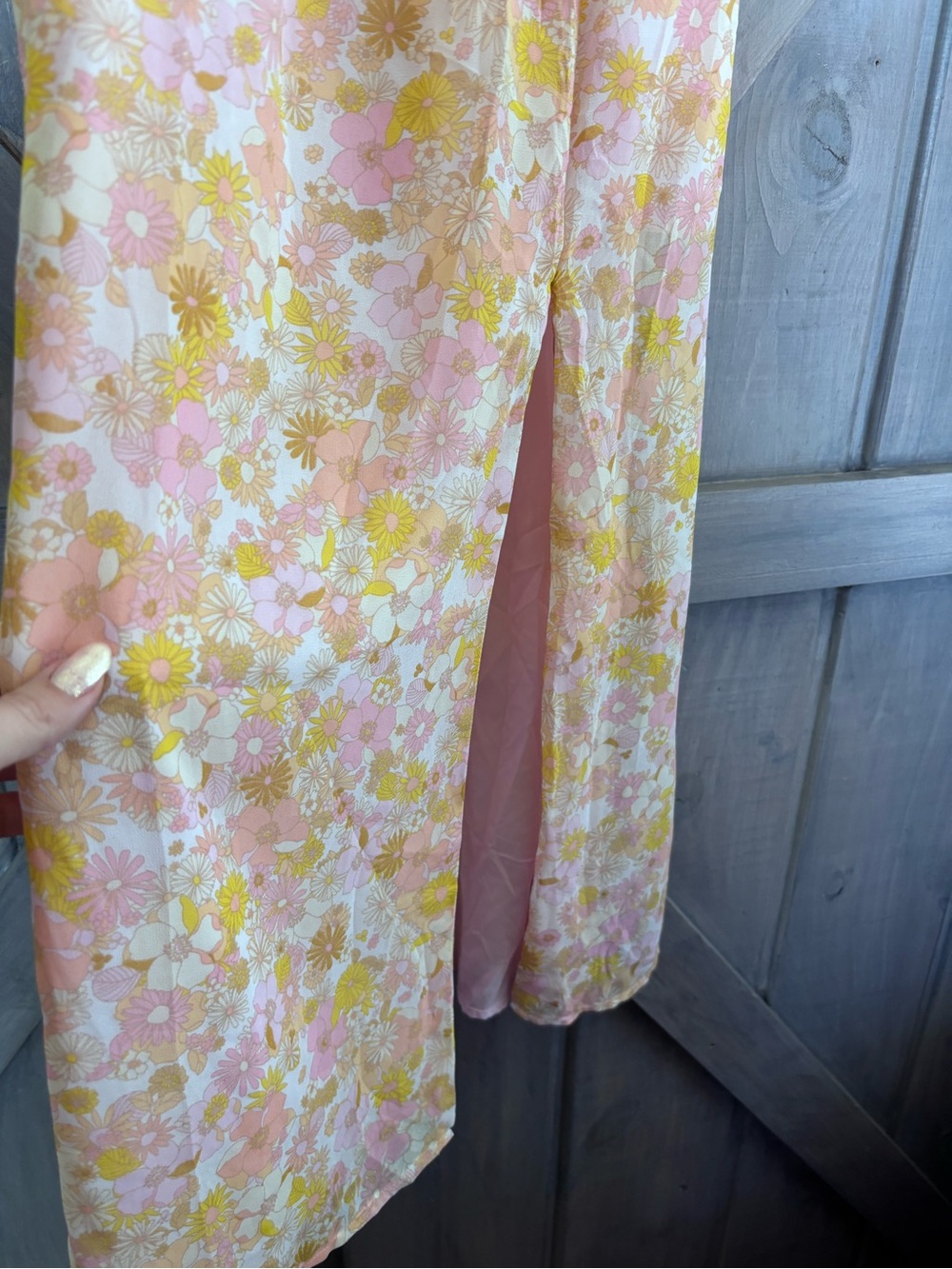For love and lemons Eden‎ Floral Midi Dress pink yellow ruched bow sleeves XS - Picture 8 of 15